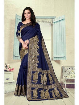 EXCLUSIVA - Women Litchi Silk Designer Banarasi Saree with Unstitched Blouse