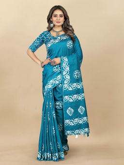 EXCLUSIVA - Women Designer Digital Print Batik Saree with Unstitched Blouse