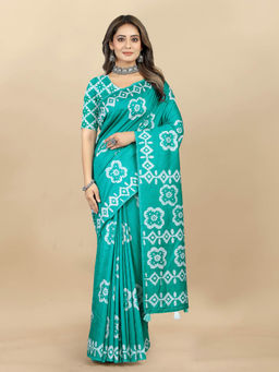 EXCLUSIVA - Women Designer Digital Print Batik Saree with Unstitched Blouse