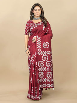 EXCLUSIVA - Women Designer Digital Print Batik Saree with Unstitched Blouse