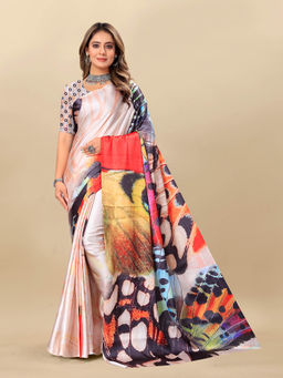EXCLUSIVA - Women Designer Digital Print Japan Satin Silk Saree with Unstitched Blouse