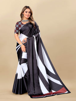 EXCLUSIVA - Women Designer Digital Print Japan Satin Silk Saree with Unstitched Blouse