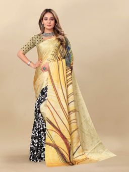 EXCLUSIVA - Women Designer Digital Print Japan Satin Silk Saree with Unstitched Blouse