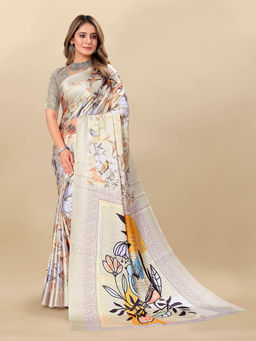 EXCLUSIVA - Women Designer Digital Print Japan Satin Silk Saree with Unstitched Blouse