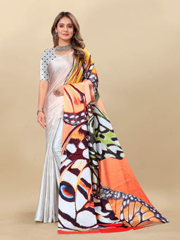 EXCLUSIVA - Women Designer Digital Print Japan Satin Silk Saree with Unstitched Blouse