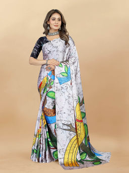 EXCLUSIVA - Women Designer Digital Print Japan Satin Silk Saree with Unstitched Blouse