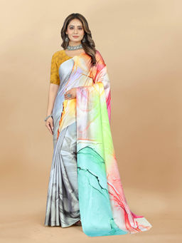 EXCLUSIVA - Women Designer Digital Print Japan Satin Silk Saree with Unstitched Blouse