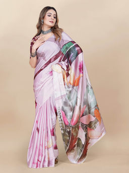 EXCLUSIVA - Women Designer Digital Print Japan Satin Silk Saree with Unstitched Blouse