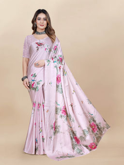 EXCLUSIVA - Women Designer Digital Print Japan Satin Silk Saree with Unstitched Blouse