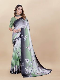 EXCLUSIVA - Women Designer Digital Print Japan Satin Silk Saree with Unstitched Blouse