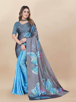 EXCLUSIVA - Women Designer Digital Print Japan Satin Silk Saree with Unstitched Blouse