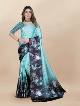 EXCLUSIVA - Women Designer Digital Print Japan Satin Silk Saree with Unstitched Blouse