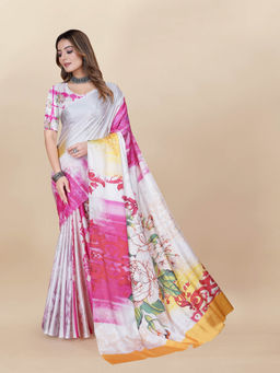 EXCLUSIVA - Women Designer Digital Print Japan Satin Silk Saree with Unstitched Blouse