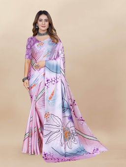 EXCLUSIVA - Women Designer Digital Print Japan Satin Silk Saree with Unstitched Blouse