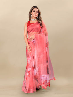 EXCLUSIVA - Women Designer Digital Print Organza Saree with Unstitched Blouse
