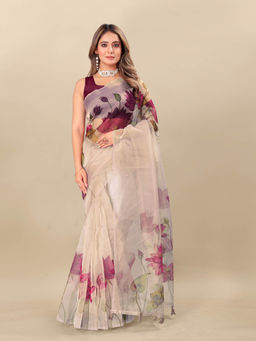 EXCLUSIVA - Women Designer Digital Print Organza Saree with Unstitched Blouse