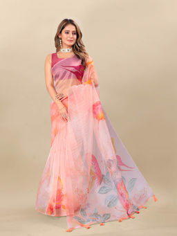 EXCLUSIVA - Women Designer Digital Print Organza Saree with Unstitched Blouse