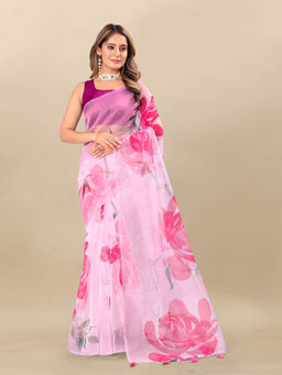 EXCLUSIVA - Women Designer Digital Print Organza Saree with Unstitched Blouse