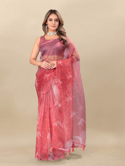 EXCLUSIVA - Women Designer Digital Print Organza Saree with Unstitched Blouse
