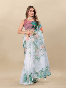 EXCLUSIVA - Women Designer Digital Print Organza Saree with Unstitched Blouse