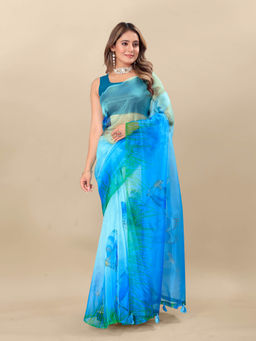 EXCLUSIVA - Women Designer Digital Print Organza Saree with Unstitched Blouse