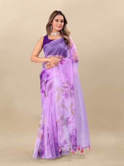 EXCLUSIVA - Women Designer Digital Print Organza Saree with Unstitched Blouse