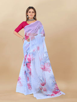 EXCLUSIVA - Women Designer Digital Print Organza Saree with Unstitched Blouse