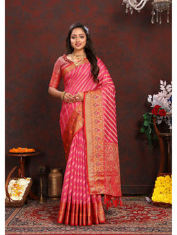 EXCLUSIVA - Women Tommeto Color Kanjeevaram Organza Silk Saree with Unstitched Blouse