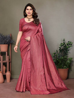 EXCLUSIVA - Women Maroon Poly Silk Woven Zari Designer Saree with Unstitched Blouse