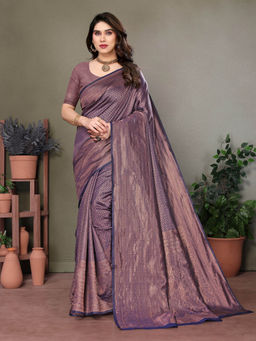 EXCLUSIVA - Women Navy Poly Silk Woven Zari Party Designer Saree with Unstitched Blouse