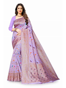 EXCLUSIVA - Women Lavender Woven Zari Traditional Saree with Unstitched Blouse