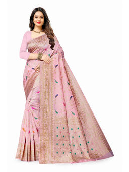 EXCLUSIVA - Women Pink Poly Silk Woven Zari Traditional Saree with Unstitched Blouse