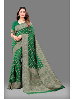 EXCLUSIVA - Women Green Poly Silk Woven Zari Traditional Saree with Unstitched Blouse