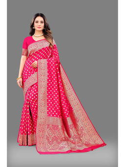 EXCLUSIVA - Women Pink Poly Silk Woven Zari Traditional Saree with Unstitched Blouse
