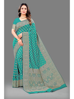 EXCLUSIVA - Women Rama Poly Silk Woven Zari Traditional Saree with Unstitched Blouse