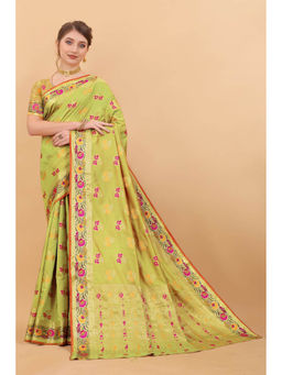 EXCLUSIVA - Women Parrot Poly Silk Woven Zari Traditional Saree with Unstitched Blouse