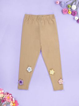 KiddoPanti - Girls Cotton Spandex Multiple Crochet Flowers Solid Leggings