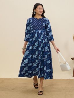 MomToBe - Women's Cotton Deep Royal Blue Maternity Dress