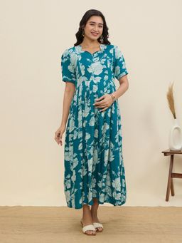 MomToBe - Women's Cotton Teal Blue Maternity Dress