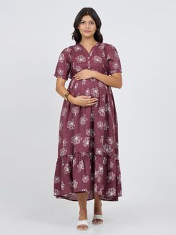 MomToBe - Women's Cotton Plum Wine Maternity Dress