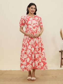 MomToBe - Women's Cotton Creamy Peach Maternity Dress