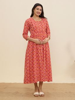 MomToBe - Women's Cotton Neon Red Maternity Dress