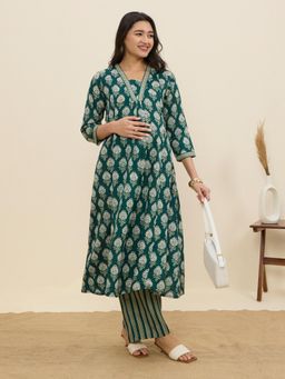 MomToBe - Women's Cotton Castleton Green Maternity Kurta and Trouser