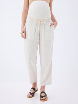 MomToBe - Women Relaxed Low Rise Maternity Pleated Linen Pants