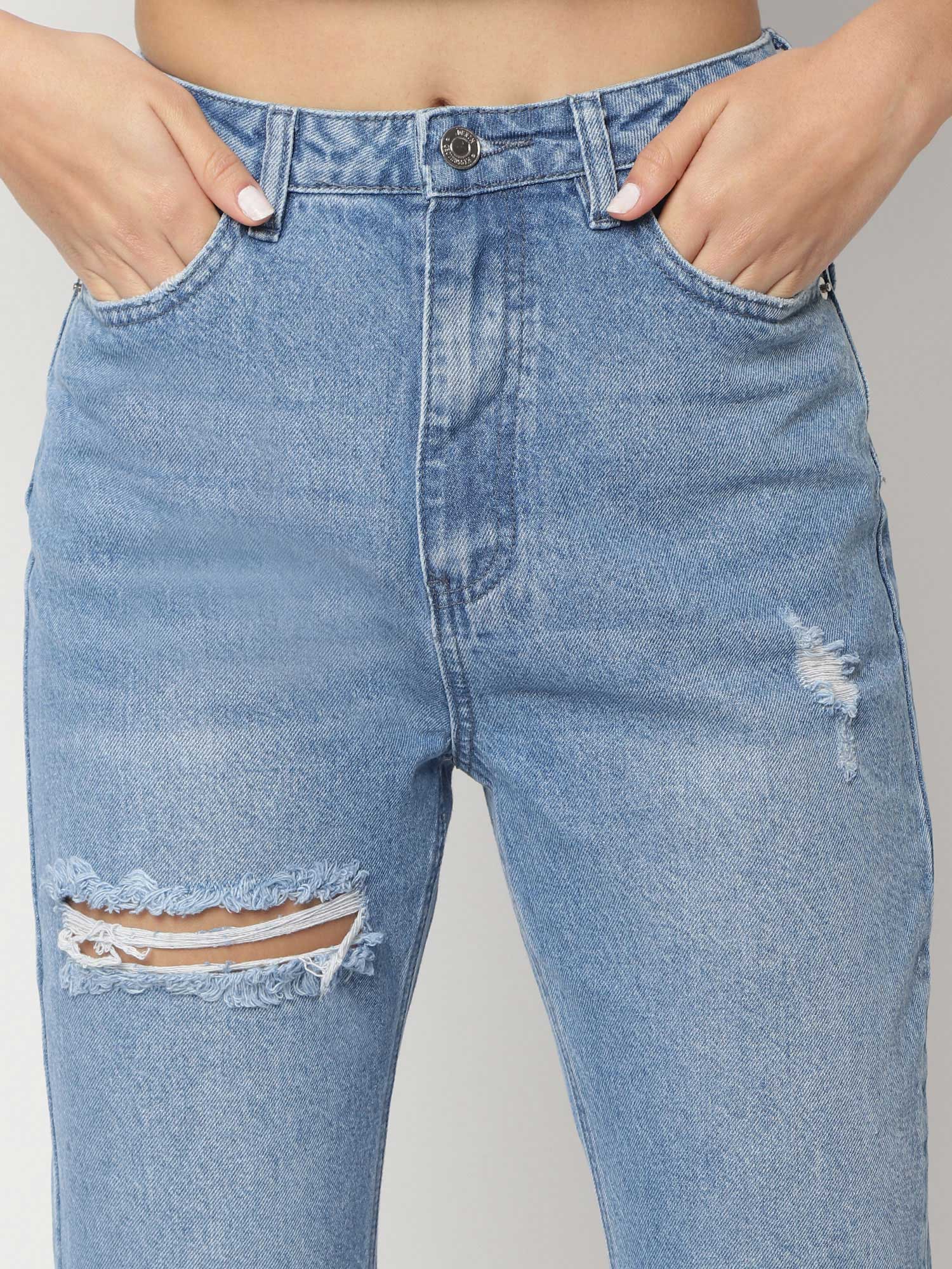 Waisted Slash Straight Leg Jeans 