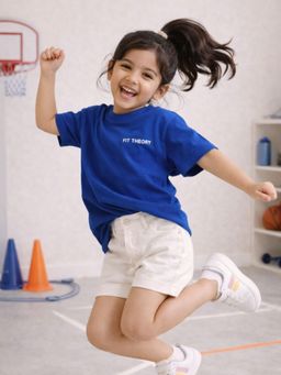 The Fit Theory - Girls Oversized Boxy Blue T-Shirt