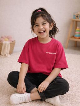 The Fit Theory - Girls Oversized Boxy Magenta T-Shirt
