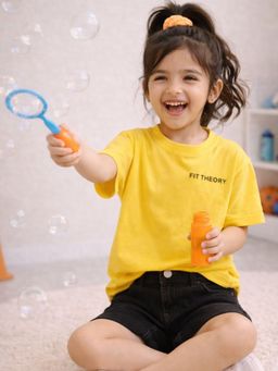 The Fit Theory - Girls Oversized Boxy Yellow T-Shirt