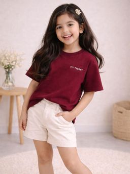 The Fit Theory - Girls Oversized Boxy Maroon T-Shirt