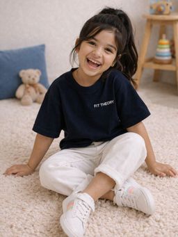 The Fit Theory - Girls Oversized Boxy Navy Blue T-Shirt